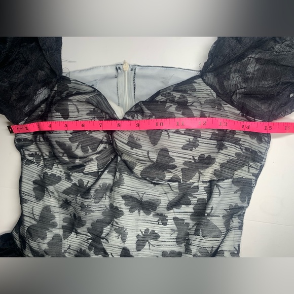 Black Mesh Gothic Baby Doll Dress with Butterflies and Puffed Sleeves - Picture 5 of 10